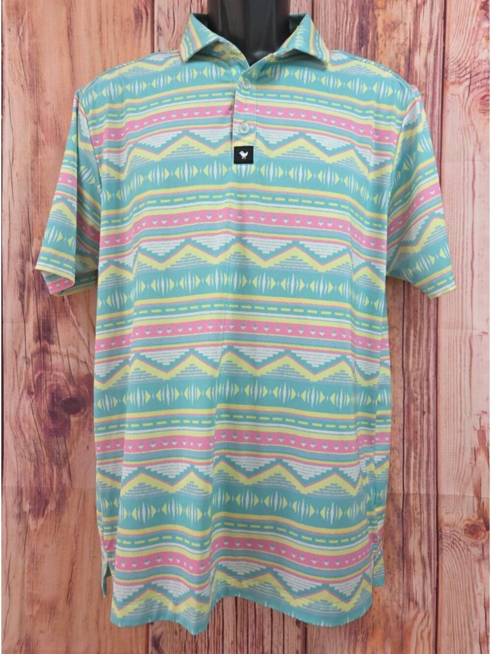 Bad Birdie Mens Aztec Pattern Polo Shirt Size Medium - Picture 2 of 8